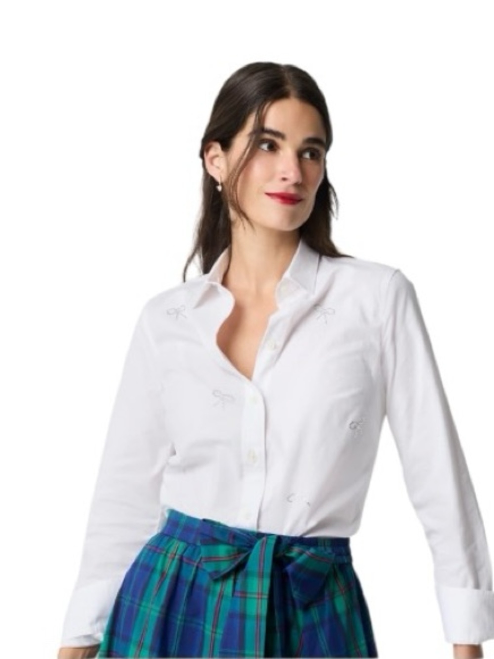 J. CREW Jeweled Bow Button Up Shirt White Size L NEW - Picture 5 of 8